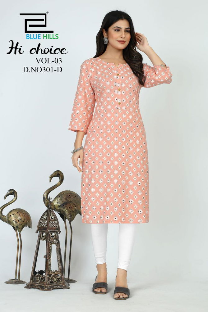 Blue Hills Hi Choice Vol 3 Daily Wear Printed Kurti Catalog
